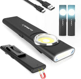 Black LED light with USB cable and additional lights on a white background